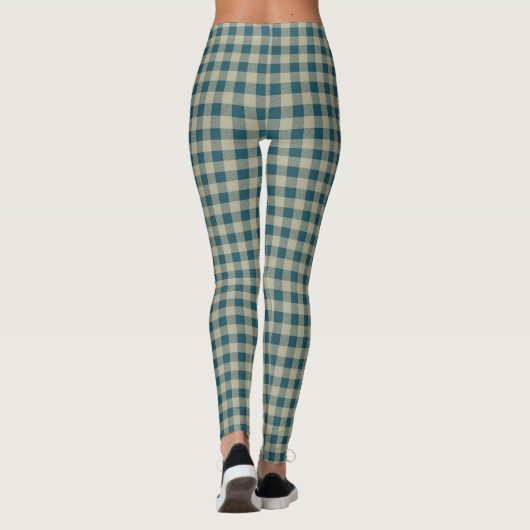 Vintag Blue Gingham Checkered Leggings (Rückseite)