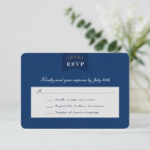 Vintag Blue Gold Book Cover Wedding RSVP Card (Stehend Vorderseite)