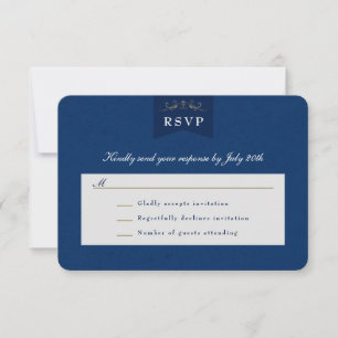 Vintag Blue Gold Book Cover Wedding RSVP Card Karte