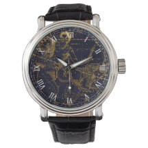 Vintag Blue Gold Capricorn Zodiac Constellation