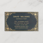Vintag Blue Gold Elegance Frame Calligraphy Visitenkarte (Rückseite)