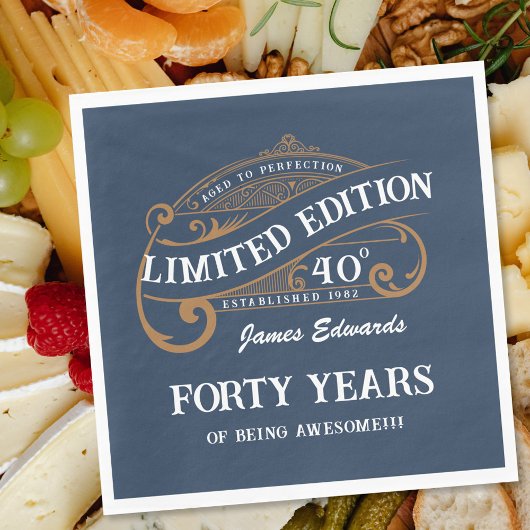 Vintag Blue Gold Men's Whiskey 40. Geburtstag Serviette