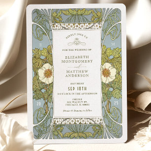 Vintag Blue Green Wedding Einladungen Art Nouveau