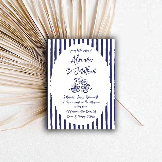 Vintag Blue Hand Drawn Wedding Einladung