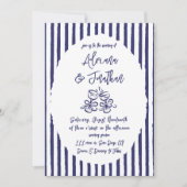 Vintag Blue Hand Drawn Wedding Einladung (Vorderseite)