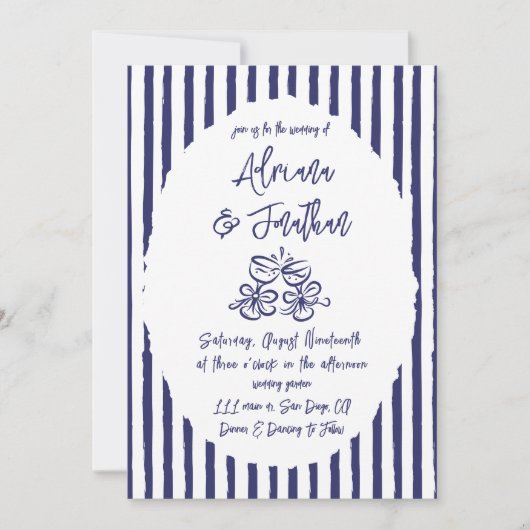 Vintag Blue Hand Drawn Wedding Einladung (Vorderseite)