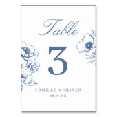 Vintag Blue Hand gezeichnet Blumengarten Hochzeit Tischnummer (Rückseite)
