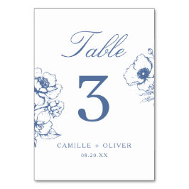 Vintag Blue Hand gezeichnet Blumengarten Hochzeit Tischnummer