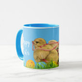 Vintag Blue Happy Easter Baby Chicken Combo Tasse (Vorderseite Links)