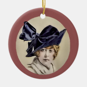 Vintag Blue Hat Keramik Ornament