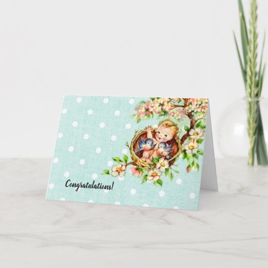 Vintag Blue Herzlichen Glückwunsch Baby Card Karte (Vorderseite)