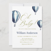 Vintag Blue Hot Air Ballon Babydusche Einladung (Vorderseite)