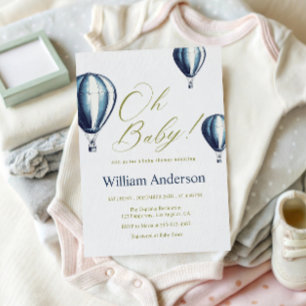 Vintag Blue Hot Air Ballon Babydusche Einladung