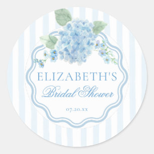 Vintag Blue Hydrangea Blume Stripe Brautparty Runder Aufkleber