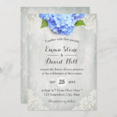 Vintag Blue Hydrangea Blumenweiße Hochzeit Einladung (Vorne/Hinten)