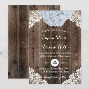 Vintag Blue Hydrangea Floral Lace Barn Wedding Einladung