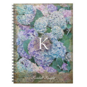 Vintag Blue Hydrangea Floral Monogramm Name Notizblock