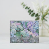 Vintag Blue Hydrangea Floral Moving Ankündigung Postkarte (Stehend Vorderseite)