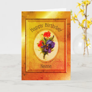 Vintag Blue Iris Blume Bouquet Geburtstagkarte Karte