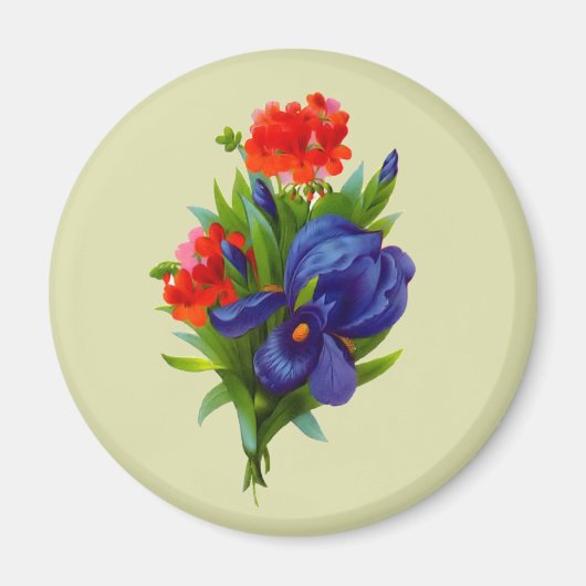 Vintag Blue Iris Blume Bouquet Magnet (Vorne)