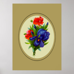 Vintag Blue Iris Blume Bouquet Poster Print