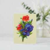 Vintag Blue Iris Blume Bouquet Postkarte (Stehend Vorderseite)