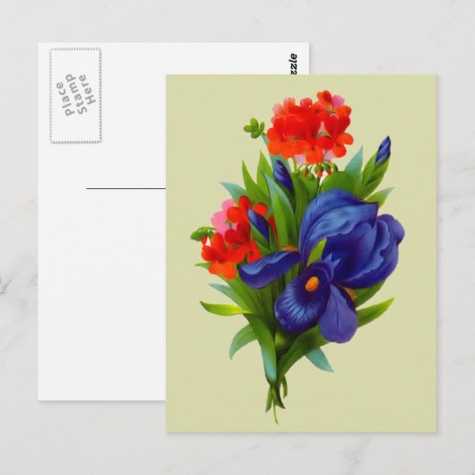 Vintag Blue Iris Blume Bouquet Postkarte (Vorne/Hinten)