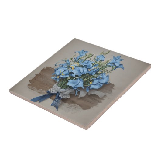 Vintag Blue Iris Bouquet Fliese (Seite)