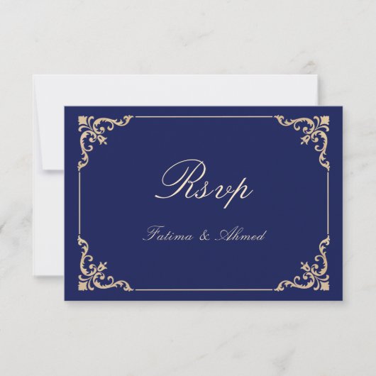 Vintag Blue Islamic Wedding RSVP Card (Vorderseite)