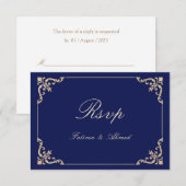 Vintag Blue Islamic Wedding RSVP Card (Vorne/Hinten)