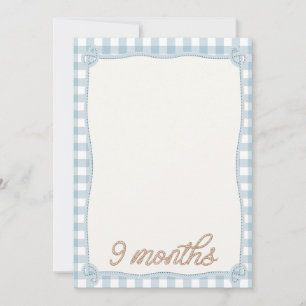Vintag Blue Kariert Rodeo 9. Monat Monatskarte Einladung