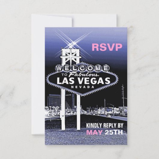 Vintag Blue Las Vegas Modern Wedding RSVP Karte (Vorderseite)