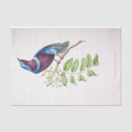 Vintag Blue Lila Bird Ephemera Dekoupage Script Seidenpapier