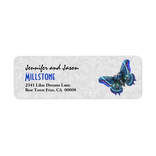 Vintag Blue Lila Butterfly Moderne Schrift (Vorne)