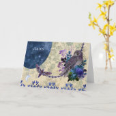 Vintag Blue Lila Zodiac Aries Geburtstag Karte (Gelbe Blume)