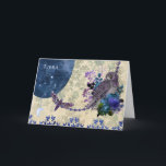 Vintag Blue Lila Zodiac Libra Geburtstag Karte<br><div class="desc">Vintage Collage mit Eule und Motte,  zusammen mit der Libra zodiac Konstellation.</div>
