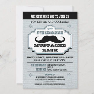 Vintag Blue Mustache Bash Einladung
