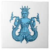 Vintag Blue Nautical Mermaid Fliese (Vorderseite)