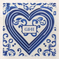 Vintag Blue Paint Keramik Look Herz für Paare