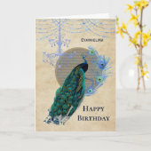Vintag Blue Peacock Feathers Chandelier Birthday Karte (Gelbe Blume)