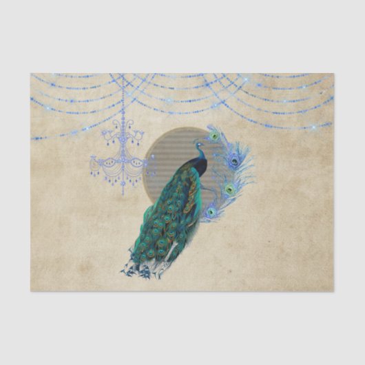 Vintag Blue Peacock Feathers Chandelier  Seidenpapier (Vorderseite)