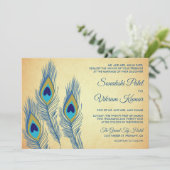 Vintag Blue Peacock Feathers Indian Wedding Einladung (Stehend Vorderseite)