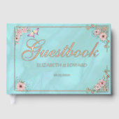 Vintag Blue Peony Wedding Foil Guestbook Gästebuch (Vorderseite)