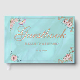 Vintag Blue Peony Wedding Foil Guestbook Gästebuch