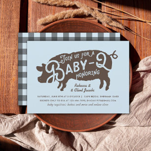 Vintag Blue Pig Baby-Q GRILLEN Baby Dusche Einladung