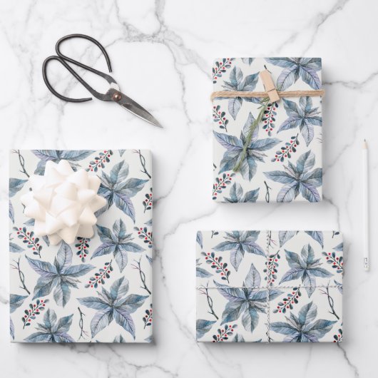 Vintag Blue Poinsettia Weihnachten Geschenkpapier Set (Vorderseite)