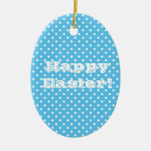 Vintag Blue Polka Dot Happy Oaster Keramik Ornament