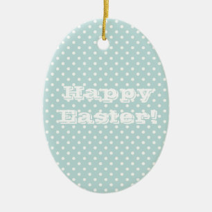 Vintag Blue Polka Dot Happy Oaster Keramik Ornament
