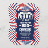 Vintag Blue Red Stripe 4. Juli Party Einladung (Vorne/Hinten)