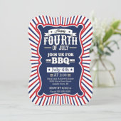 Vintag Blue Red Stripe 4. Juli Party Einladung (Stehend Vorderseite)